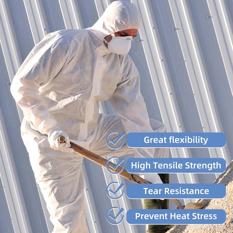 ETERNA Hazmat Suits- 5 Pack Disposable Protective Coveralls with Hood, Zipper, Elastic Wrists, Shoe Covers for Men & Women, Shield from Dirt, Dust, Paint (White, Large) - Image 3